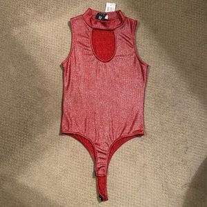 (NWT) Party 🎉 Time red shiny bodysuit. Size M.